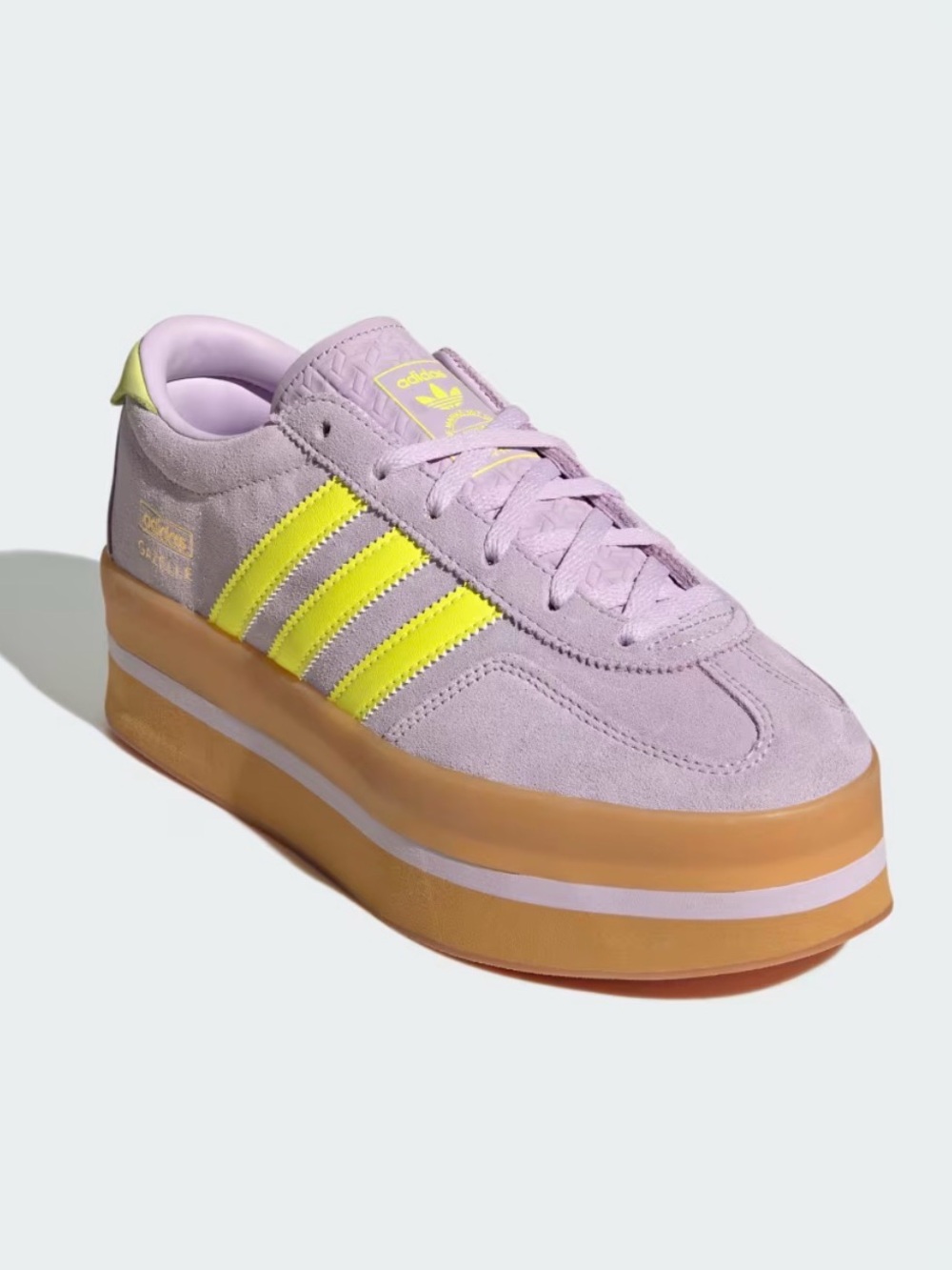 adidas Women's Gazelle Stack Lavender Suede Platform Sneakers with Neon Yellow
